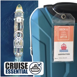 Cruise On Cruise Luggage Tag Holde [4 Pack] - Fits All Carnival & Seabourn Ships & Tags - Cruise Essentials 2025 & 2026 - Waterproof & Clear Luggage Tags