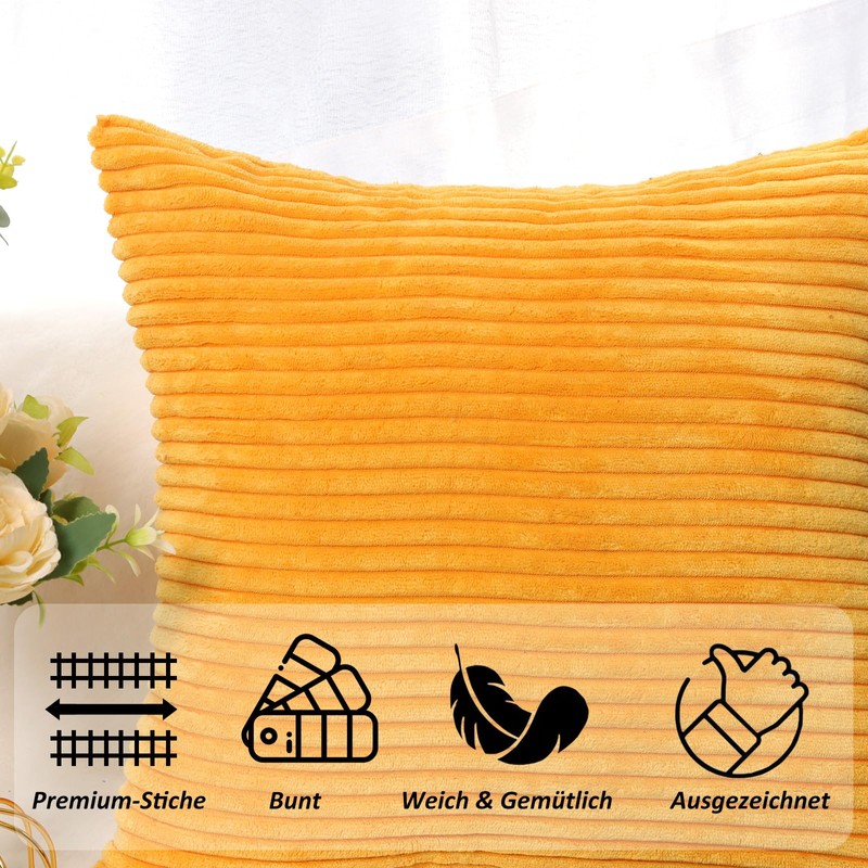 CALIYO Cushion Cover, Corduroy Plain Set of 2 Cushion Covers,