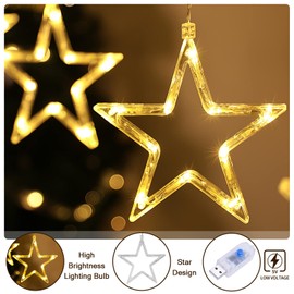 BLOOMWIN Christmas Window Lights 2m x 1m 12 Stars Curtain Fairy Light Xmas Decoration for Indoor Party Bedroom(Warm White)