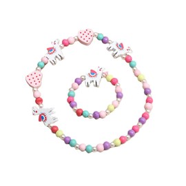 Damaiyyy Wooden Children's Jewellery Set, Alpaca Friendship Bracelet, Alpaca Beads, Necklace and Bracelet, Gift for Girls, Birthday Party, Dress Up Costume Accessory