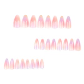 Pink Ombre Press on Nails Medium Almond Fake Nails Glossy Lilac Gradient Glue on Nails Reusable Fingernails in 12Sizes-24pcs Reusable Artificial False Nails for Women Girls Daily Wear Manicure