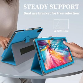 Kebiory for TCL TAB 10 NXTPAPER 5G Tablet Case with 2Pcs Screen Protector/PU Leather Case Shockproof Magnetic Clasp Cover with Hand Strap for TCL TAB 10 NXTPAPER 5G 10.4 Inch Model 9199S (Blue+2Pcs)