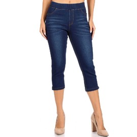 Jvini Women's Pull-On Stretchy Skinny Crop Denim Jeggings (Large,Dark Denim)