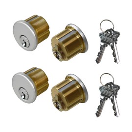 Brass Mortise Cylinder Lock，Commercial storefront Door Lock Mortise cylinders Compatible with Adams Rite, Kawneer, and Vistawall deadbolts. Comes in, 4-Pack ，Silver，with Matching Keys.