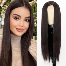Xinran Long Straight Dark Brown Wigs for Women Natural Looking Daily Party Wear Full Wig 30 Inch(Dark Brown)