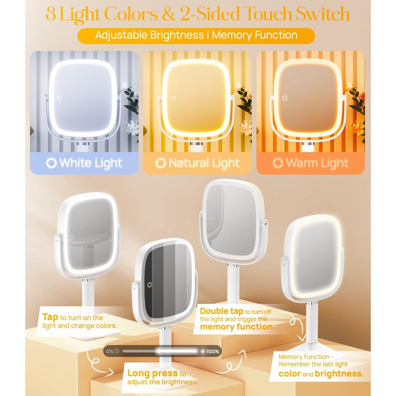 Gospire Rectangle Lighted Makeup Mirror with Magnification, 10X Magnifying Mirror