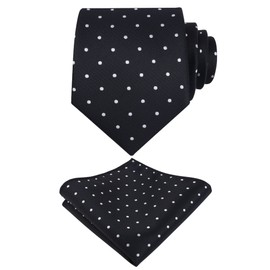 Alizeal Mens Classic Polka Dot Necktie and Hanky for Business Formal Tie with Pocket Square Set, Black+White