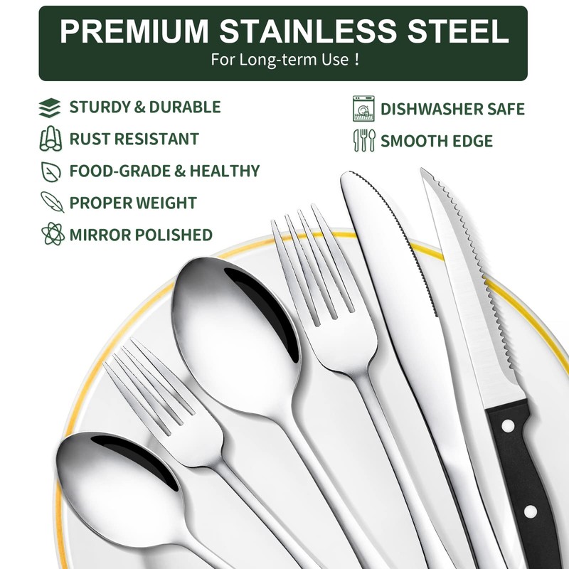 49-Piece Silverware Set with Organizer, CEKEE Stainless Steel Flatware Cutlery