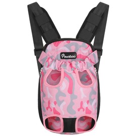 Pawaboo Adjustable Pet Backpack, Portable Dog Carrier Bag Legs Out Backpacks, Breathable Bag for Small Medium Cats Dogs Puppies, M, Pink Camouflage