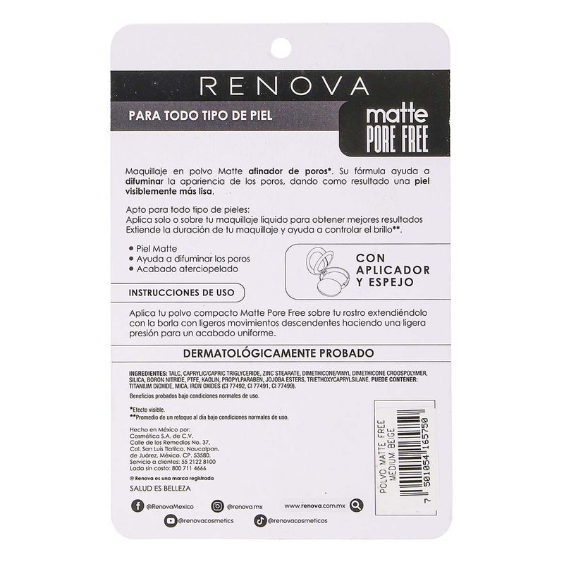 Maquillaje en Polvo Renova Beige Miel Polvo 10.5g