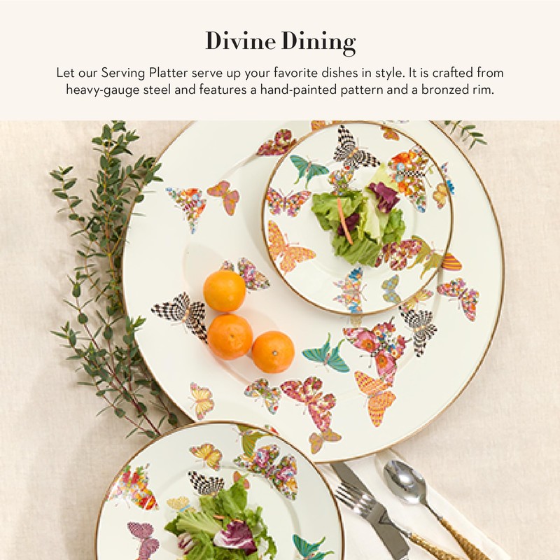 MACKENZIE-CHILDS Enamel Serving Platter, Butterfly Garden
