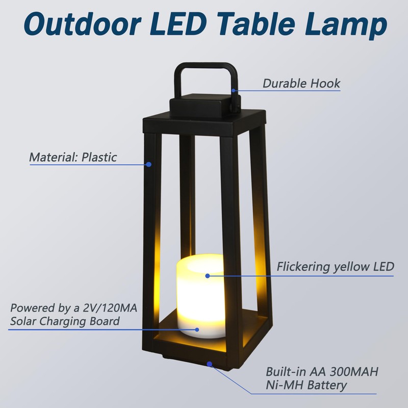 DANCYHOME H16 Modern Outdoor Solar Lantern Black Metal Frame with