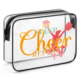 Cheer Makeup Bag Cheerleader Gifts Cheerleading Gift Cheer Theme Cosmetic Bag for Girls Women Cheerleading Coach Cheer Team Gift Christmas Birthday Gift for Cheer Sister Friends PVC Clear Toiletry Bag