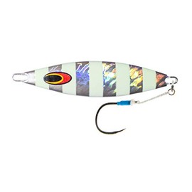 Nomad Design The Buffalo Flash Fall Slow Pitch Jig, with Super Strong and Sharp BKK Assist Hook, 180g - 6.25OZ, Silver Glow Stripe