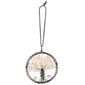 Nupuyai Crystal Tree of Life Hanging Decoration, Handmade Wire Wrap Crystal Wall Hanging Ornament for Living Room, Balcony, Garden, Car, Window Decoration, Citrine Stone