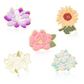 5PCS Flower Enamel Brooch Pin,Shirt Brooch Buttons Blouse Pins,Cover Up Button Pins,Cute Flowers Safety Invisible Buttons Pin,Enamel Brooch Pins For Kids Men Women