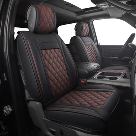 JOJOBAY Car Seat Covers for Dodge Ram,Fit 2009-2025 1500/2500/3500 HD Pick-up Truck,Crew,Regular,Quad,Mega Cab,Waterproof Synthetic Leather Seat Covers(2PCS-Front,Black-Brown)