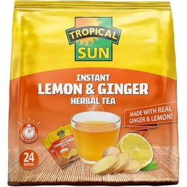 Tropical Sun Instant Lemon & Ginger Herbal Tea, Made with Real Ginger & Lemon, 24 Sachets