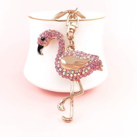 HEYU Cute Keyring, Bling Crystal Small Animal Keychain, Gold Sparkling Alloy Charm Key Chain (Flamingo Pink), gold