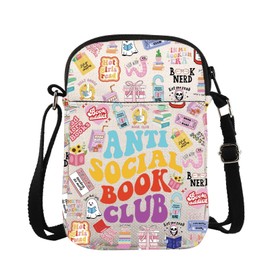 Anti Social Book Club Crossbody Bag Book Lover Carry On Bag Introvert Book Gift Funny Sarcastic Gift Bookish Bibliophile Gift (CA-FullAntiSocialCrossS)