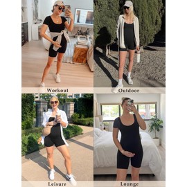 KIM S Maternity Bodysuit Maternity Romper Maternity Summer Clothes Pregnancy Jumpsuits for Women (Black L)