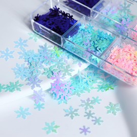 Mkwntg Snowflake Nail Glitters 3D Holographic Christmas Snowflakes Nail Glitter Sequins Laser Pink Blue Snowflakes Glitter Flakes Winter Xmas Nail Art Supplies for Women Girls DIY Manicure 6 Grids