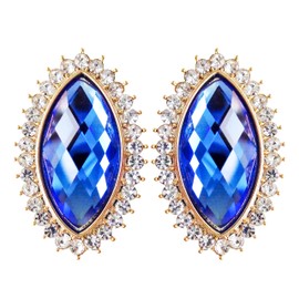 Navachi Pendientes chapados en oro de 18 quilates con forma de ojo de caballo multicolor con hojas de cristal Omega, Metal Cristal, circonita,