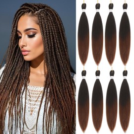 Atatoray Pre Stretched Braiding Hair 20inch 30 Ombre Braiding Hair Pre Stretched Brown Yaki 8 Packs Crochet Braiding Hair Synthetic Hair Extension for Braids (Ombre T1b/30, 20inch)