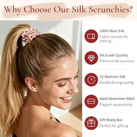 Paquete de 3 coleteros de seda 6A 100% seda morera, 22 momme, pequeños, para dormir, sin arrugas, para mujeres y niñas con cabello rizado, grueso y fi
