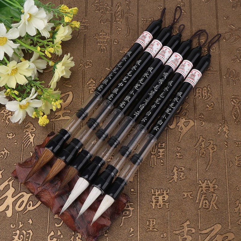 6 Pcs Piston Water Brush Chinese Japanese Calligraphy Pen Adjustable