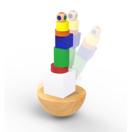 Natureich Montessori toy tower made of wood for balancing & stacking blocks in colourful from 3 years for early dexterity development of your child's motor skills, building blocks