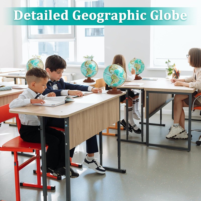 Illuminated Globe of the World with Wooden Stand, 8'' World