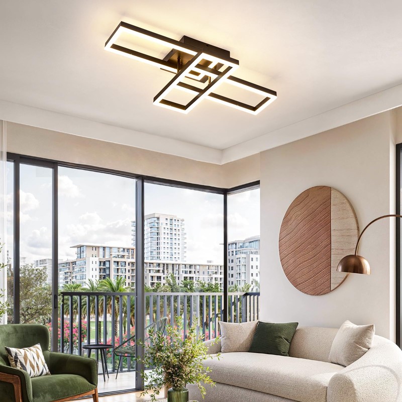 EIDISUNY Modern Led Ceiling Light Fixtures, Black Flush Mount 3-Square