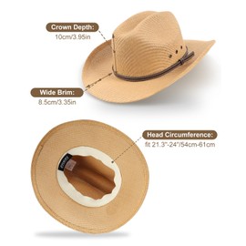 Zylioo L Straw Cowboy Hat for Large Heads, Sun Protection Cowboy Hat, Western Sun Hat, Summer Hat with Wide Brim