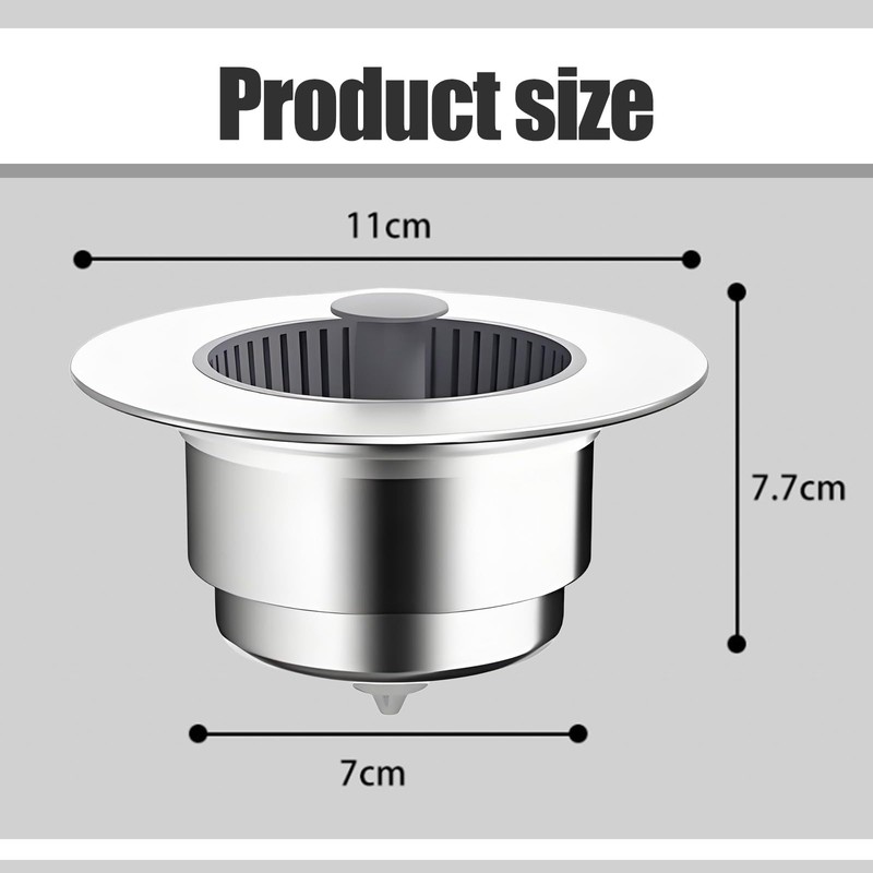 2Pcs 3 in 1 Sink Strainer Drainer, Stainless Sink Plug