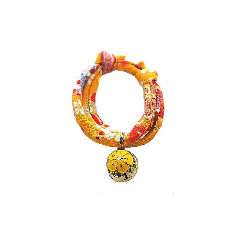 Collar, Cat Bell Charm (Plum Yellow), Accessory Choker, Soft Fabric