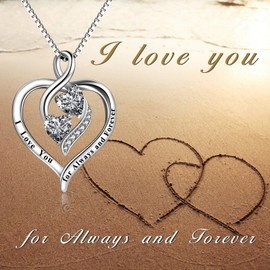 YFN Sterling Silver I Love You Forever and Forever Infinity Love Heart Cubic Zirconia Necklace Jewellery Gift for Her, Sterling Silver, Cubic Zirconia