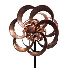 63" Metal Wind Spinner Outdoor, Double-Sided Kinetic Yard Spinner, Smooth Spinning Garden Decor, Stable 5-Prong Stake, Copper Yard Art for Lawn & Patio