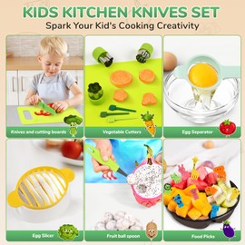 VONTIQUE 36 Pieces Kids Cooking Set Montessori Kitchen Tools for Toddlers,for Real Cooking with Plastic Children Safe Knives Cutter Kids Cutting Board