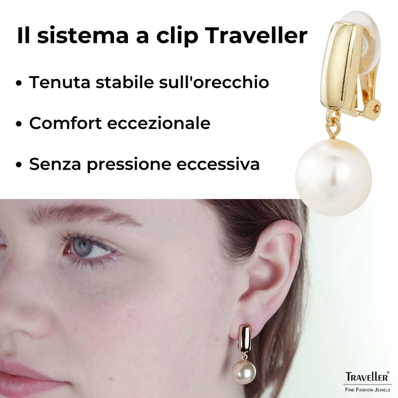 Traveller Women's Clip Earrings 12 mm Pearl, Titanium, Pearl