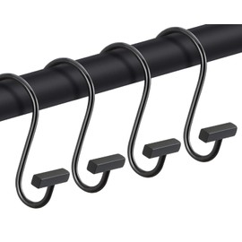 Black Shower Curtain Hooks, Rust Proof Shower Curtain Rings for Bathroom, CHICTIE Modern Metal Decorative Shower Hooks Hangers for Shower Curtain Rod, Square T Bar Shape Set of 12