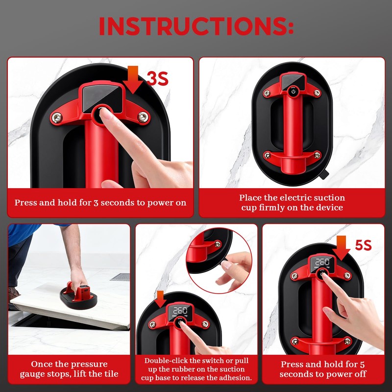 Ruppence Electric Suction Cup Glass Lifter,Tile Tools,Heavy Duty Vacuum Suction