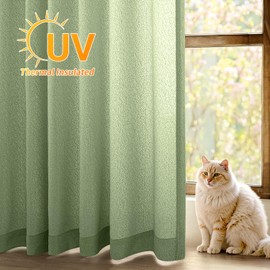 MIULEE Sage Green Thermal Insulated Curtains 96 Inch Long 2 Panels Set for Summer Heat Blocking Non See Through Privacy Thick Semi Sheer Light Filtering Back Tab Window Drapes for Bedroom Living Room