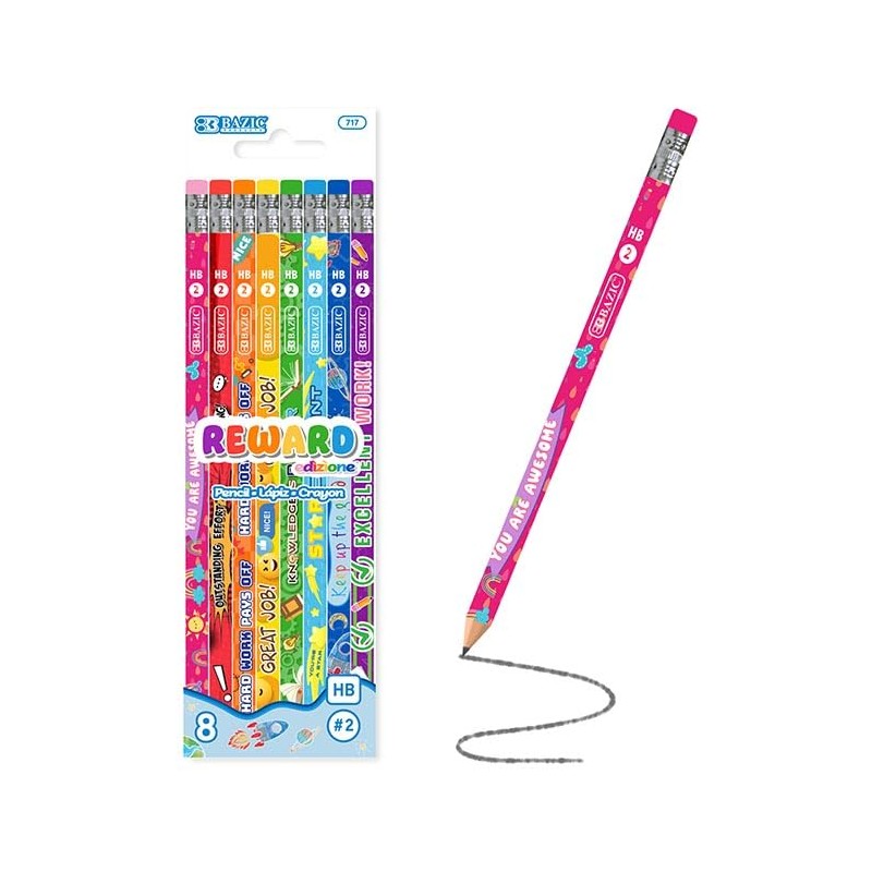 BAZIC Reward & Incentive Wood Pencils w/Eraser (8/Pack)