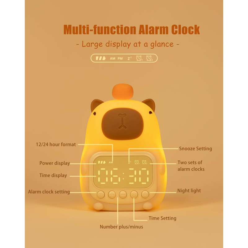 Aokpsrt Capybara Alarm Clock with Night Light for Kids, Cute