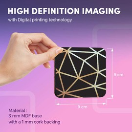 Destination Vinyl ltd Great Coasters (Set of 4) Square - Black & Gold Abstract Art Deco Drink Glossy Coasters/Tabletop Protection for Any Table Type #21228