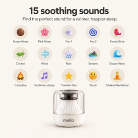 Mello Pod White Noise Machine for Baby Sleep - Portable Baby Sound Machine & Night Light, Brown Noise & Pink Noise, 15 Sounds, Lullabies, Timer - USB-C Rechargeable for Nursery & Travel