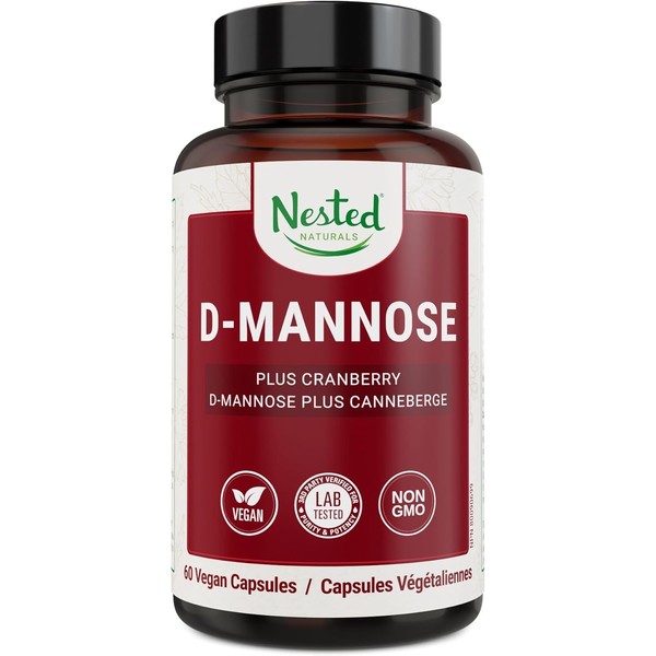 Nested Naturals D-Mannose 500mg Caspules with Cranberry Extract, D Mannose