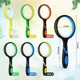 Kanayu 36 Pieces 75mm 10X Magnifying Glass Handheld Reading Magnifier with Non Slip Rubber Handle Magnifier for Reading Magnifying Glasses for Hobbies Nature Exploration, 6 Styles