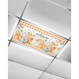 TOUBE 1 Pack Fluorescent Light Covers Fall Pumpkin Maple Leaves Orange Plaid Magnetic Light Cover Fluorescent Light Shade Panel Ceiling Magnetic Light Filters for Home Drop Ceiling, 4 x 2 Feet